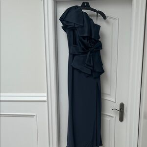 Wayne Clark Navy One-Shoulder Gown